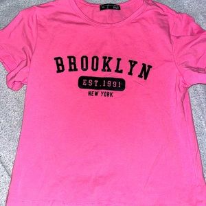 Letter Graphic Round Neck Tee Hot Pink